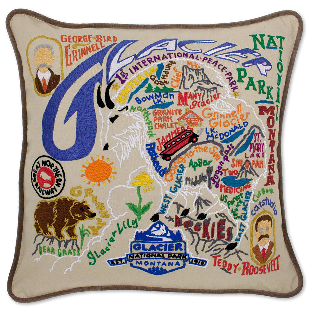 Glacier Park Hand-Embroidered Pillow