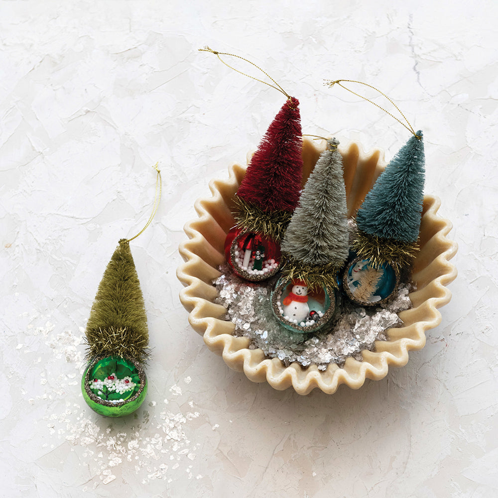 Glass Diorama Ornament w/ Bottle Brush Tree, 4 Styles by Creative Co-Op