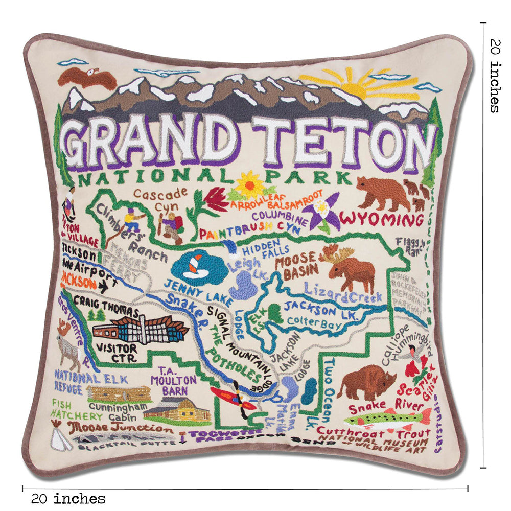 Grand Teton Hand-Embroidered Pillow