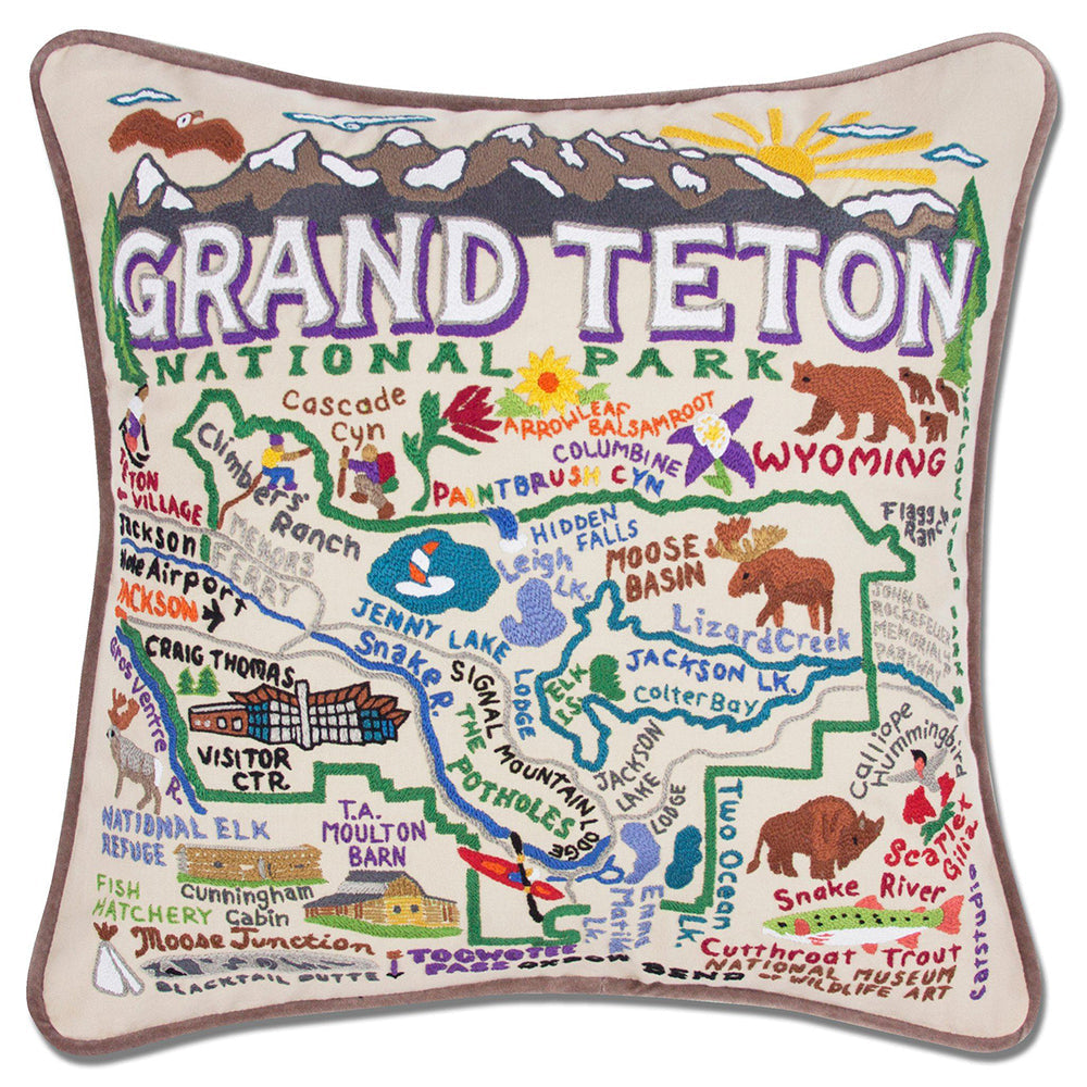 Grand Teton Hand-Embroidered Pillow
