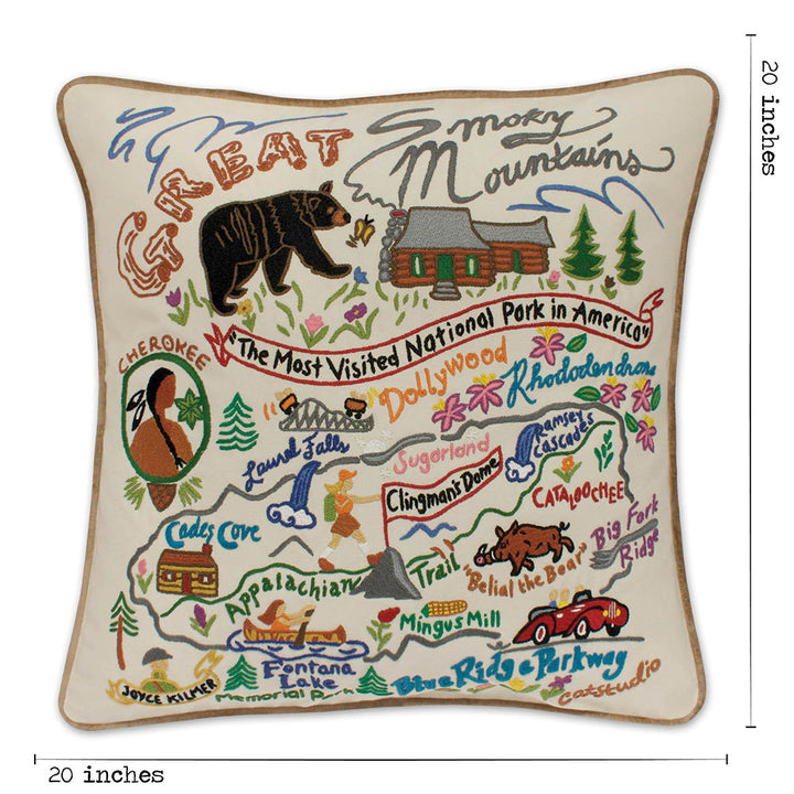 Great Smoky Mountains Hand-Embroidered Pillow