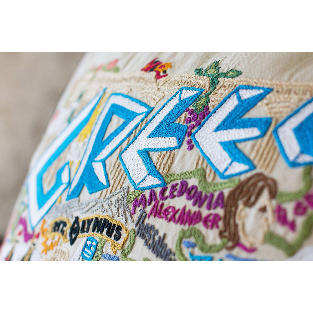 Greece Hand-Embroidered Pillow