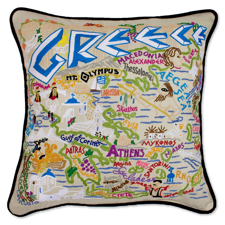 Greece Hand-Embroidered Pillow