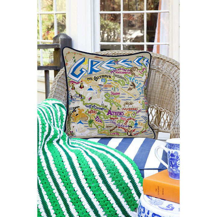 Greece Hand-Embroidered Pillow