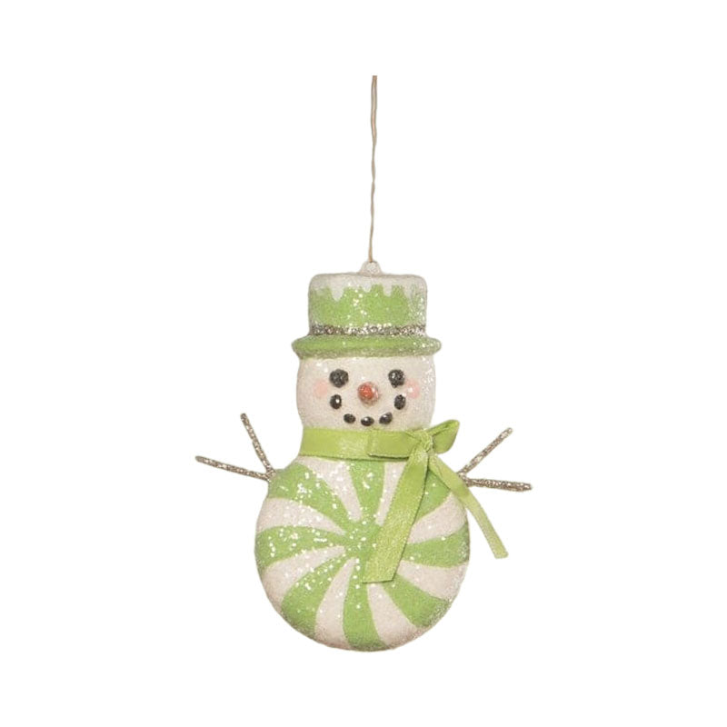 Green Peppermint Snowman Ornament by Bethany Lowe