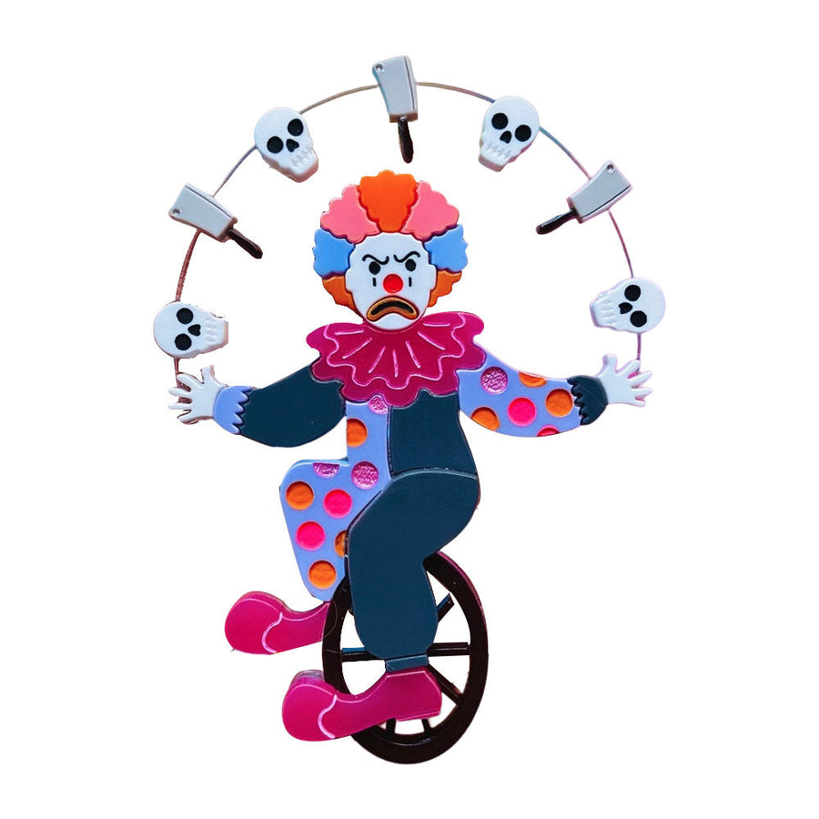 Halloween 2022 - Creepy Funfair Collection - Acrobat Clown with Skulls & Knives Acrylic Brooch by Makokot Design
