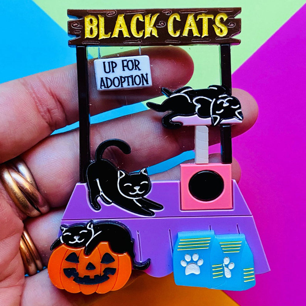 Halloween 2022 - Creepy Funfair Collection - Black Cats Adoption Acrylic Brooch by Makokot Design