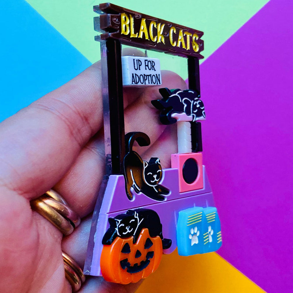 Halloween 2022 - Creepy Funfair Collection - Black Cats Adoption Acrylic Brooch by Makokot Design