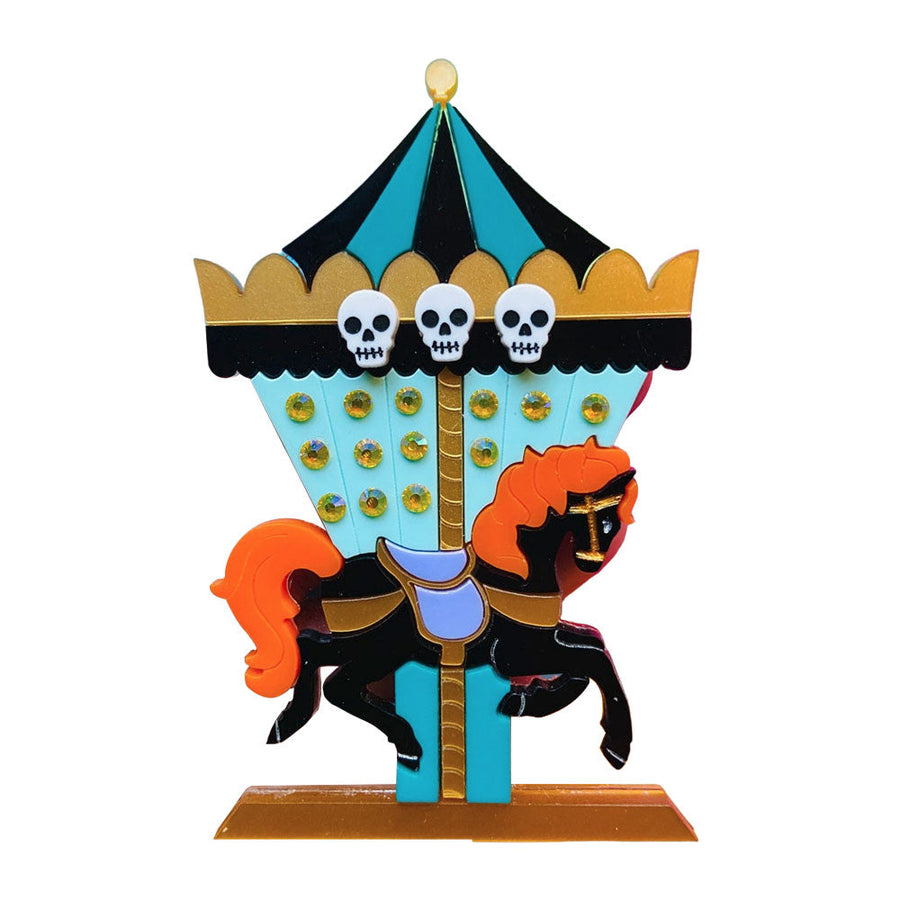 Halloween 2022 - Creepy Funfair Collection - Carousel Horse with Skulls Acrylic Brooch by Makokot Design