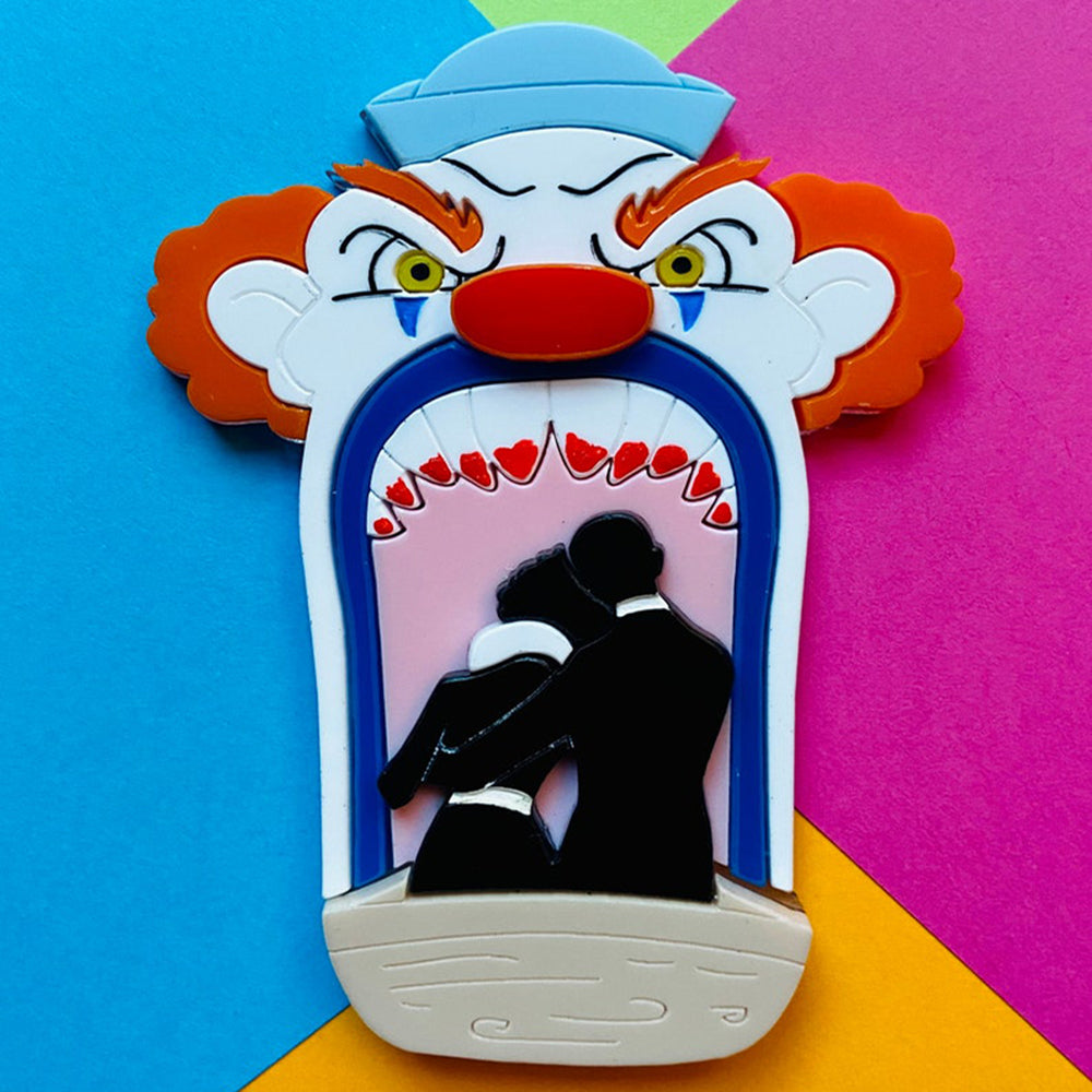 Halloween 2022 - Creepy Funfair Collection - Scary Clown Tunnel Acrylic Brooch by Makokot Design