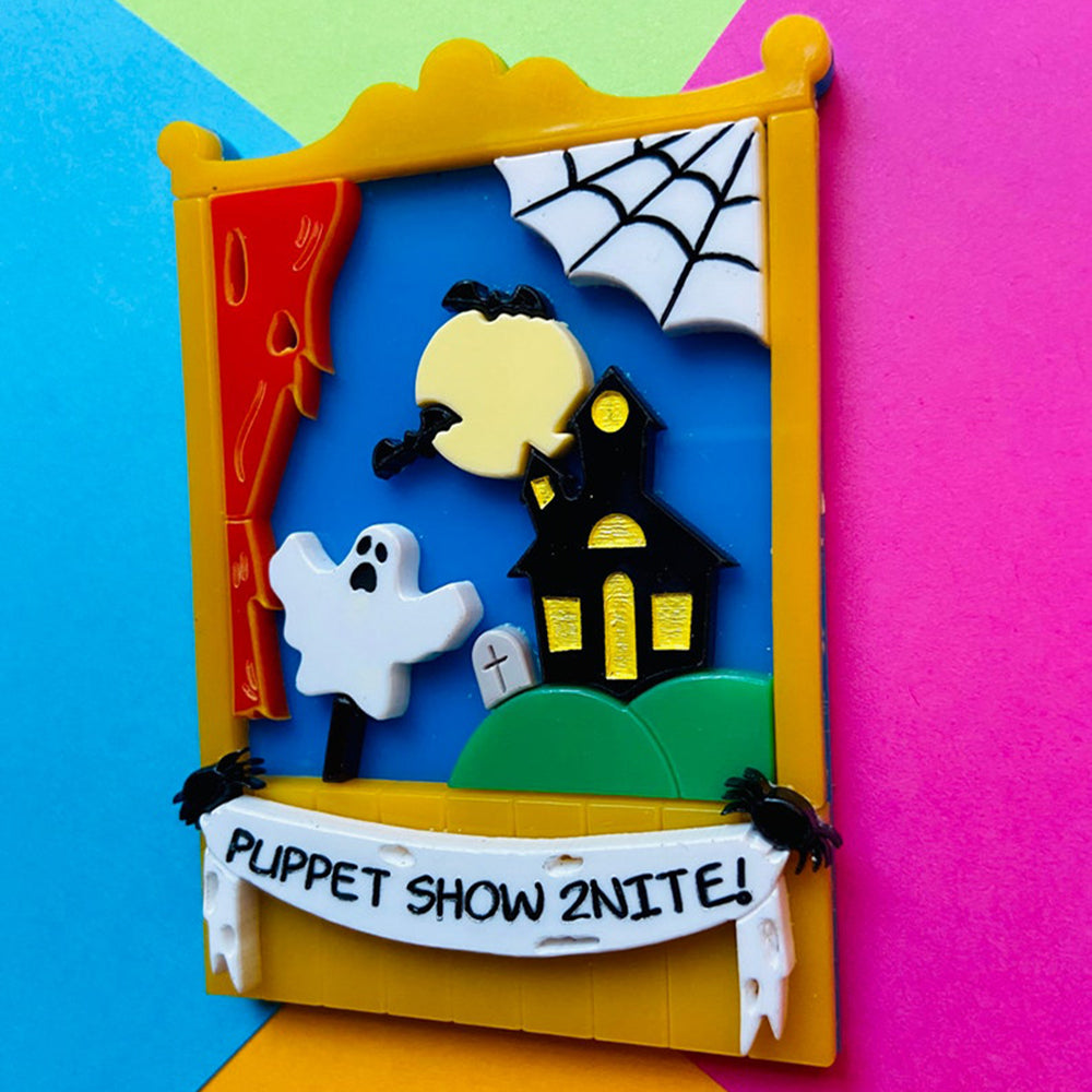 Halloween 2022 - Creepy Funfair Collection - Scary Puppet Show Acrylic Brooch by Makokot Design