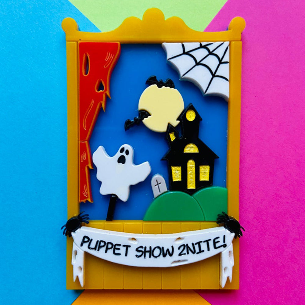Halloween 2022 - Creepy Funfair Collection - Scary Puppet Show Acrylic Brooch by Makokot Design