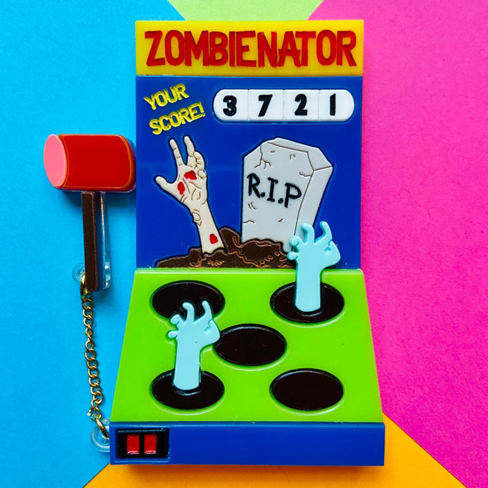 Halloween 2022 - Creepy Funfair Collection - Zombienator Acrylic Brooch by Makokot Design