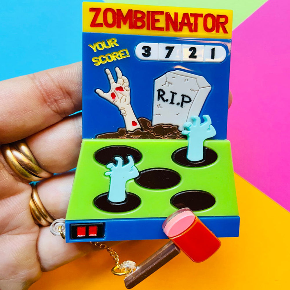Halloween 2022 - Creepy Funfair Collection - Zombienator Acrylic Brooch by Makokot Design
