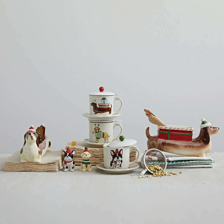 10-1/4"L x 2-3/4"W x 5-3/4"H Hand-Painted Ceramic Dog w/ Gift Planter/Container by Creative Co-Op