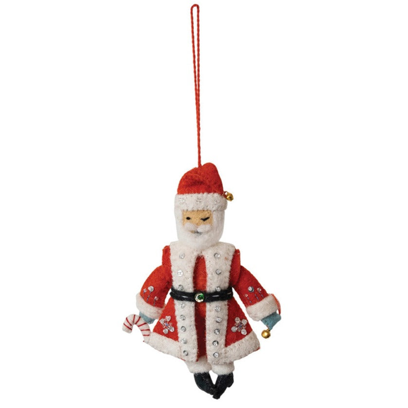 Handmade Wool Felt Santa Ornament w/ Embroidery & Sequins, Multi Color by Creative Co-Op