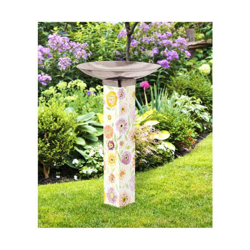 Happy Flower Mix Bird Bath Art Pole w/ST9025 Stainless Steel Topper by Studio M