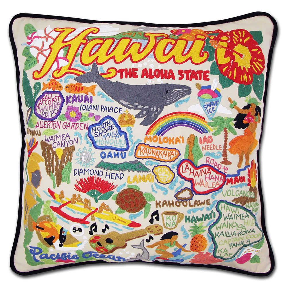 Hawaiian Isles Hand-Embroidered Pillow by Cat Studio