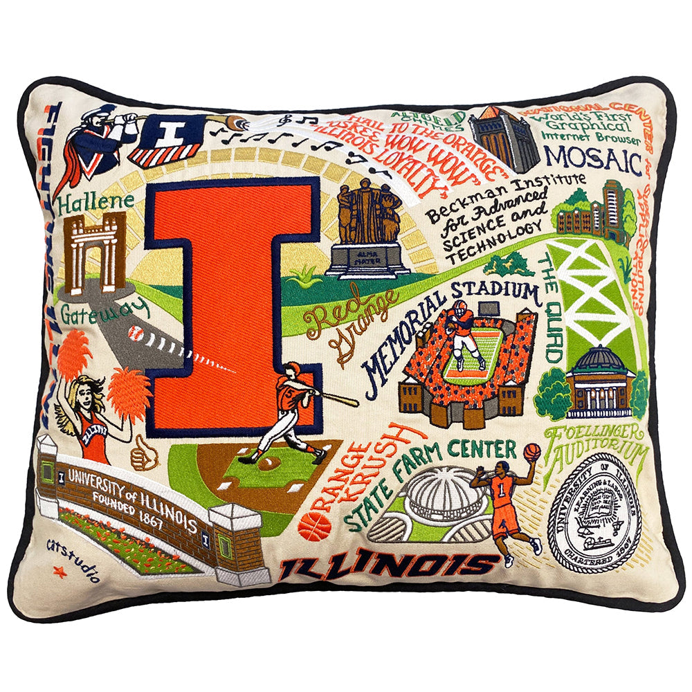 Illinois, University of Collegiate Hand-Embroidered Pillow