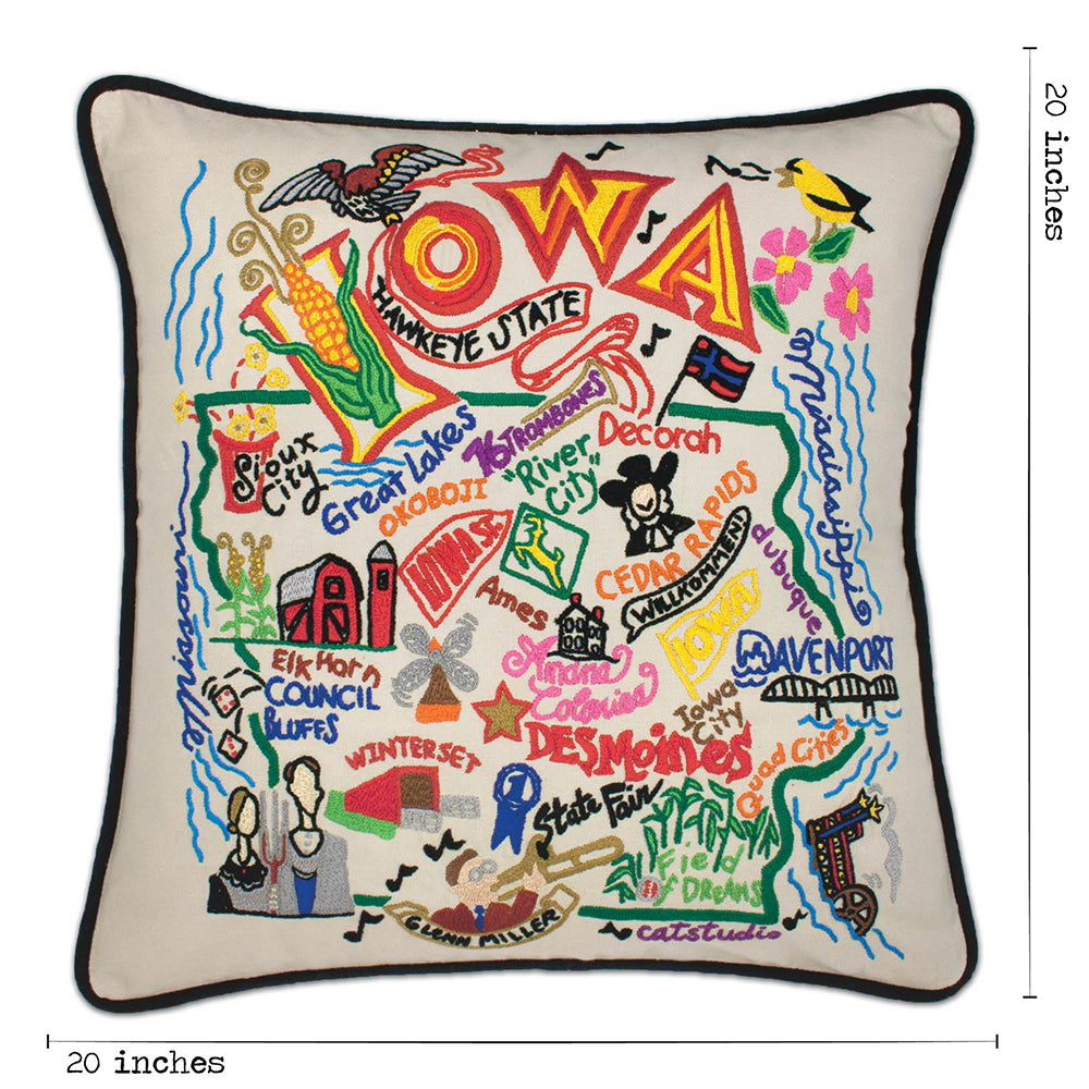 Iowa Hand-Embroidered Pillow