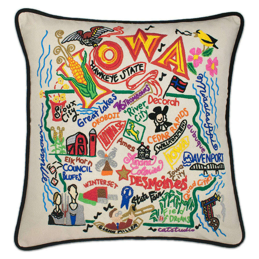 Iowa Hand-Embroidered Pillow