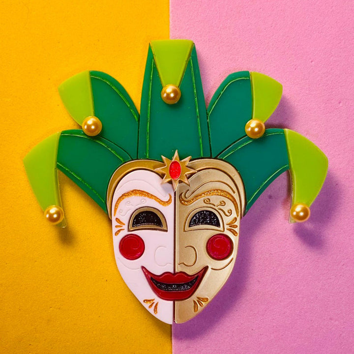 Italian Tradition Collection - Venetian Mask - Jester Acrylic Brooch by Makokot Design