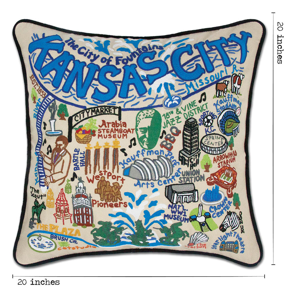 Kansas City Hand-Embroidered Pillow
