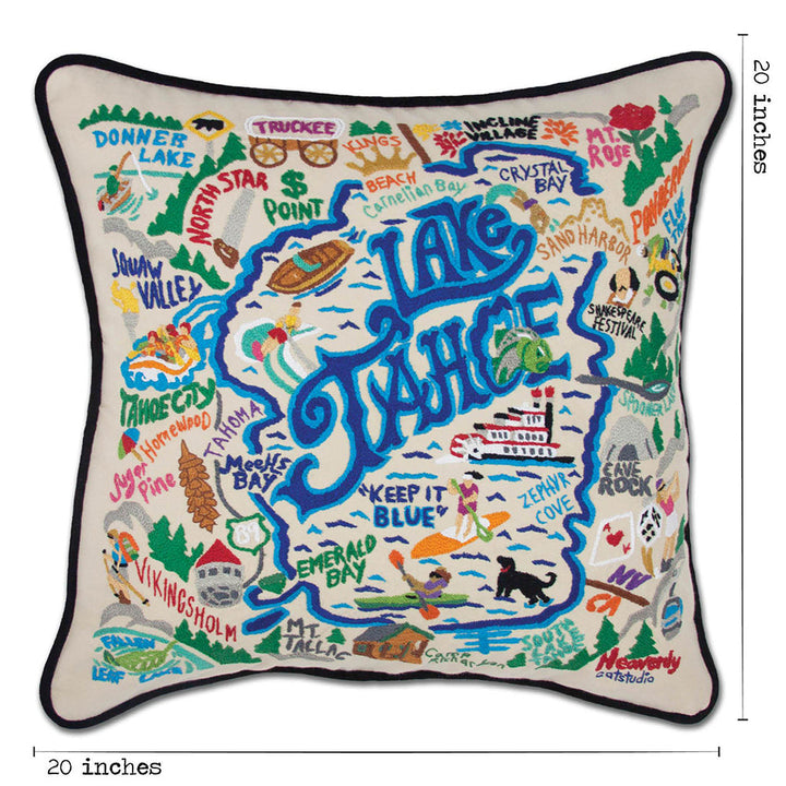 Lake Tahoe Hand-Embroidered Pillow