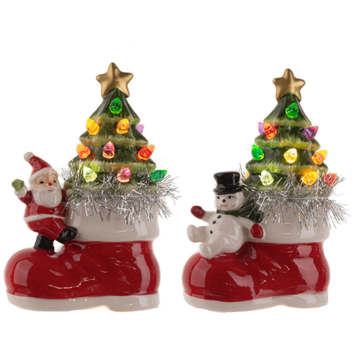 LED Light Up Santa & Snowman w/Tree in Boot Figurines (12 pc. ppk.) by Ganz image