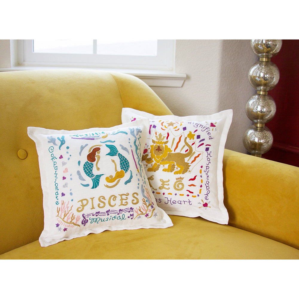 Leo Astrology Hand-Embroidered Pillow by Cat Studio