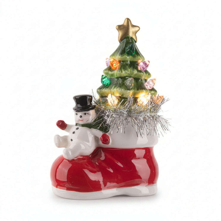 LED Light Up Snowman w/Tree in Boot Figurine