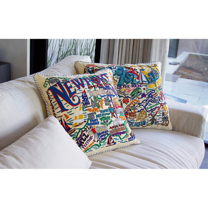 Long Island Hand-Embroidered Pillow