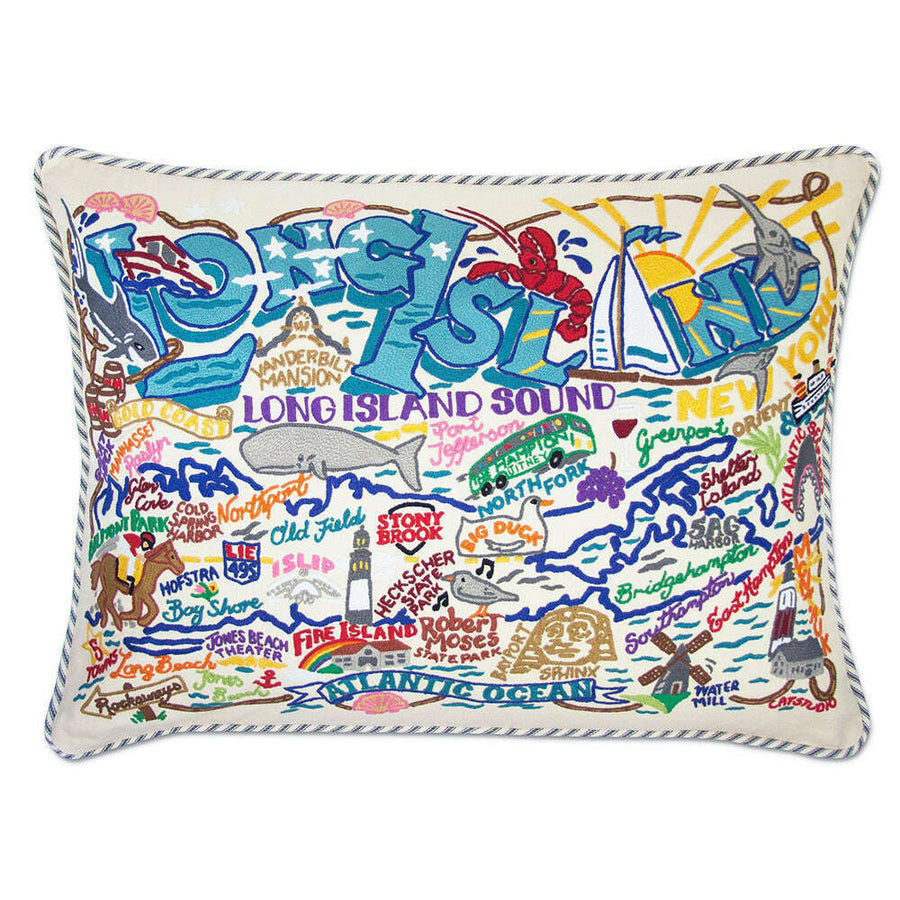 Long Island Hand-Embroidered Pillow