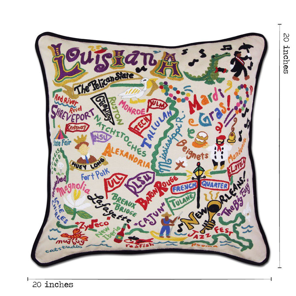 Louisiana Hand-Embroidered Pillow