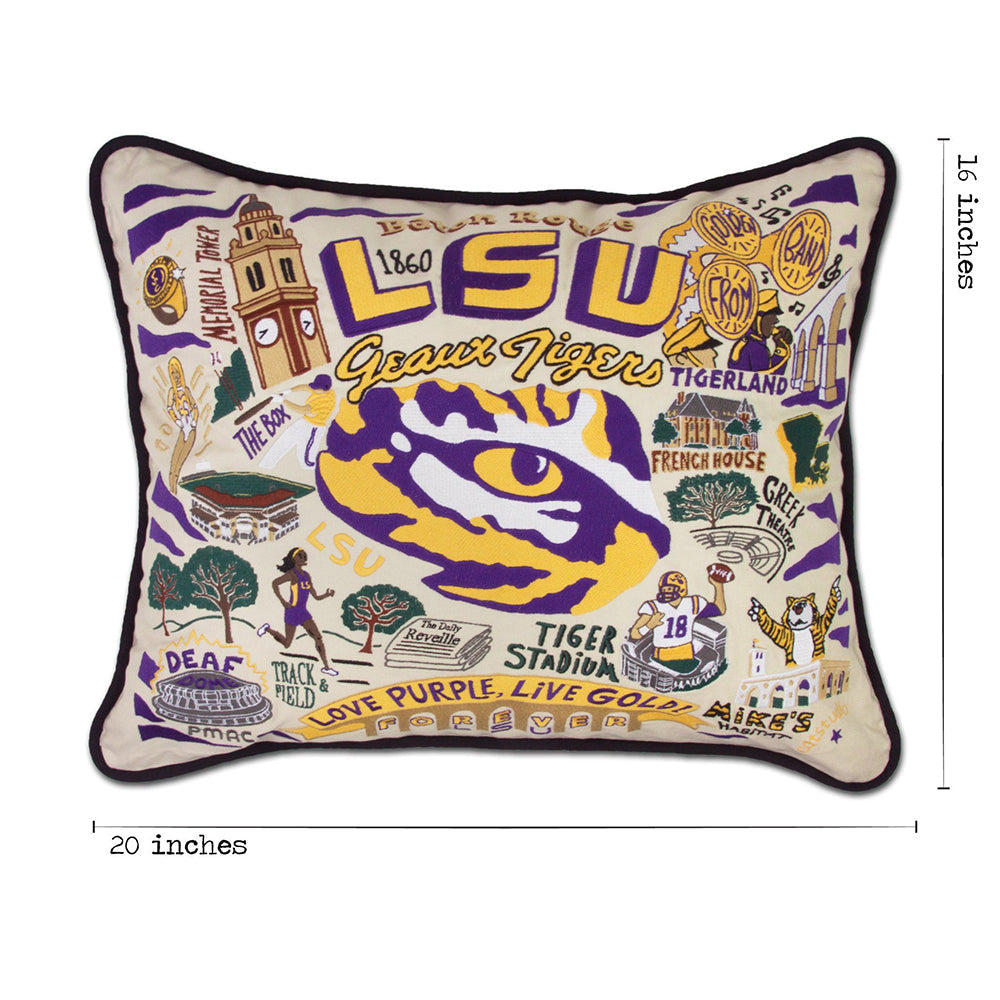 Louisiana State University LSU Collegiate Hand-Embroidered Pillow