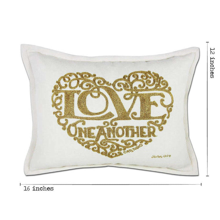Love Heart Love Letters Hand-Embroidered Pillow - Available in Gold or Silver by CatStudio