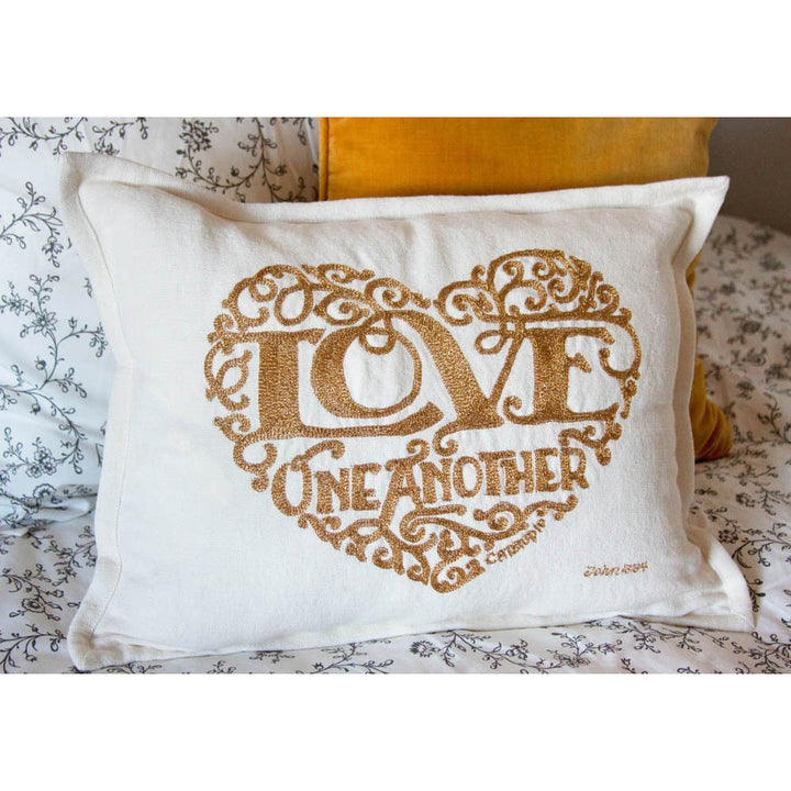 Love Heart Love Letters Hand-Embroidered Pillow - Available in Gold or Silver by CatStudio