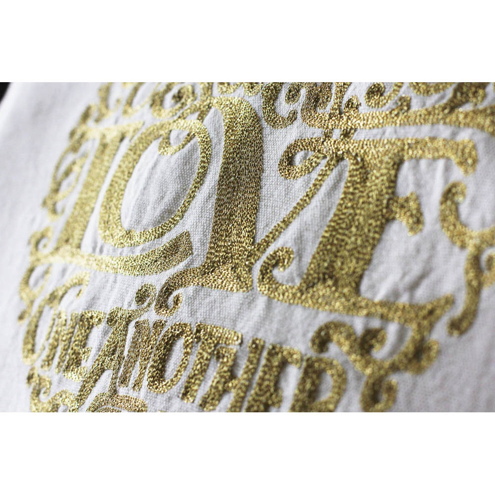 Love Heart Love Letters Hand-Embroidered Pillow - Available in Gold or Silver by CatStudio