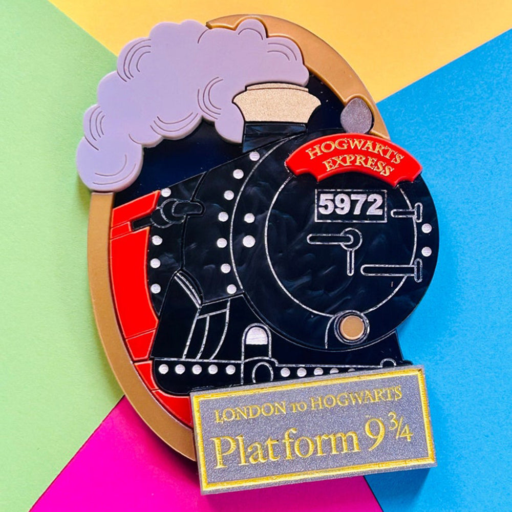 Magic & Witchcraft Collection - "Gold Frame Magic Train" Acrylic Brooch by Makokot Design