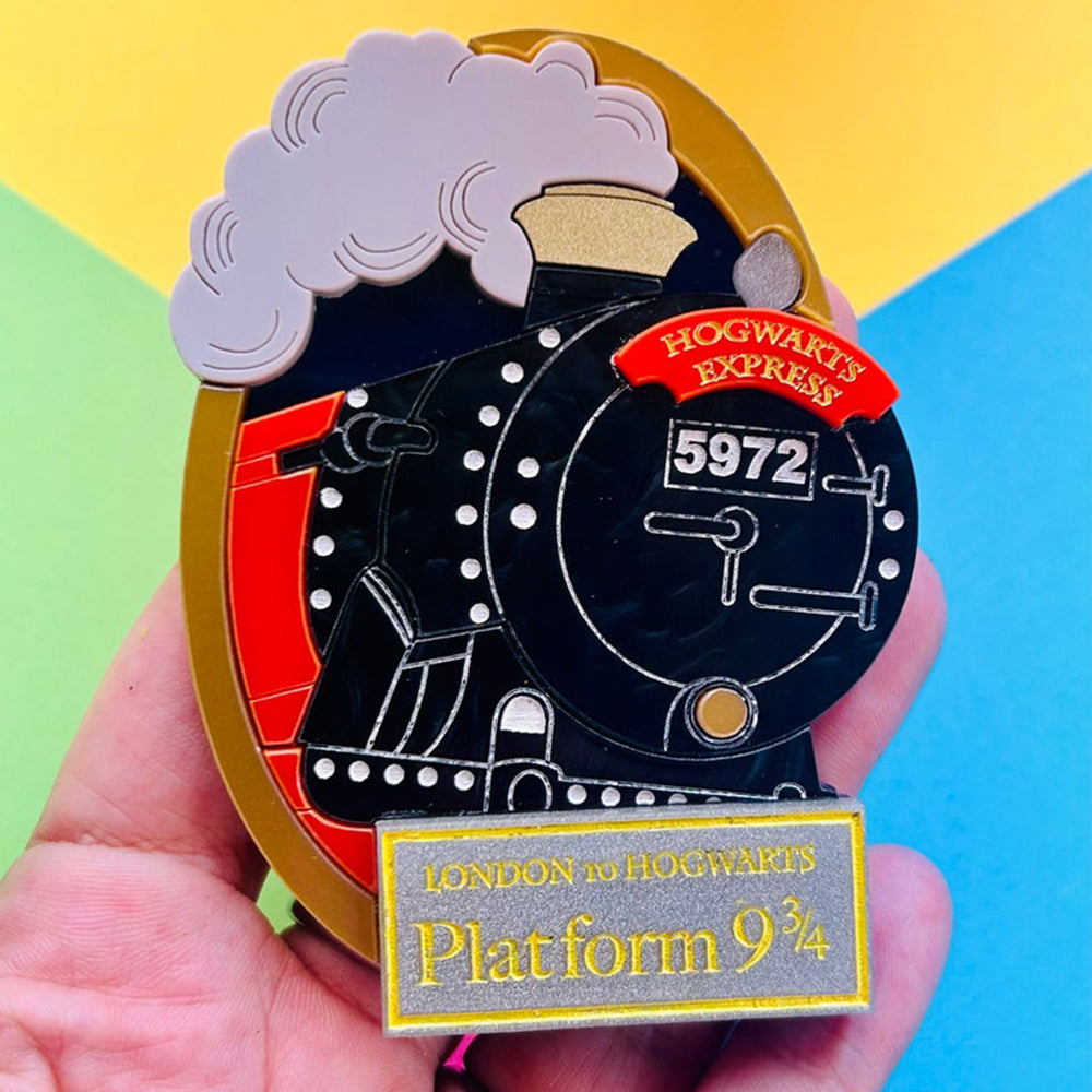 Magic & Witchcraft Collection - "Gold Frame Magic Train" Acrylic Brooch by Makokot Design