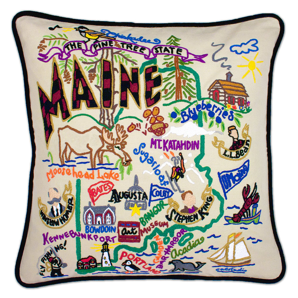 Maine Hand-Embroidered Pillow