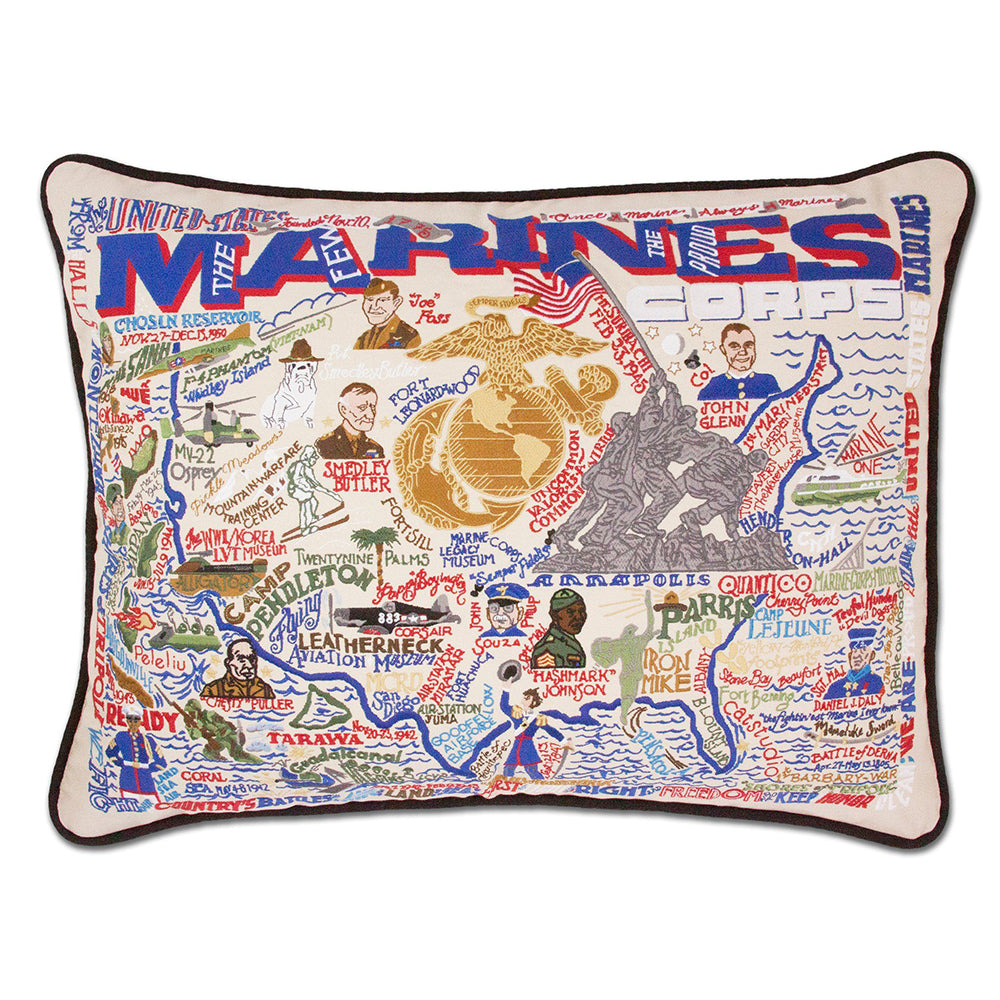 Marines Large Hand-Embroidered Pillow