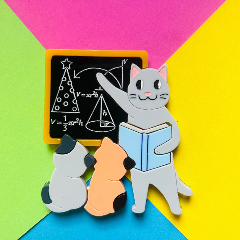Meowy Christmas Collection - "Cat Teaching How to Conquer The Christmas Tree" Acrylic Brooch by Makokot Design