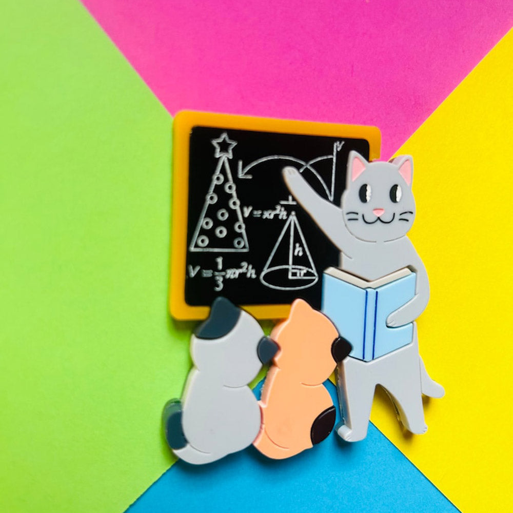 Meowy Christmas Collection - "Cat Teaching How to Conquer The Christmas Tree" Acrylic Brooch by Makokot Design