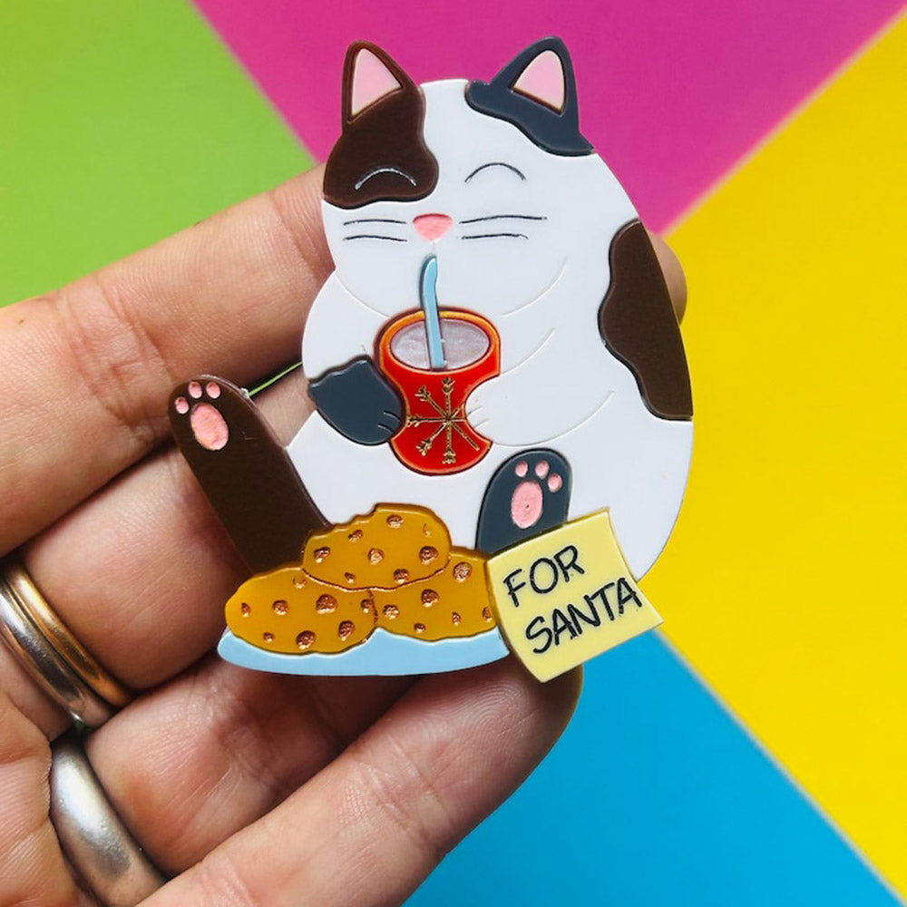Meowy Christmas Collection - "No Cookies for Santa This Year" Acrylic Brooch by Makokot Design