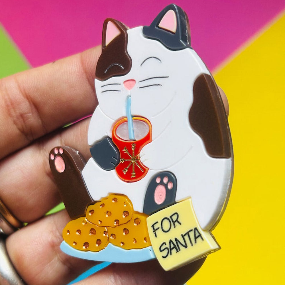Meowy Christmas Collection - "No Cookies for Santa This Year" Acrylic Brooch by Makokot Design