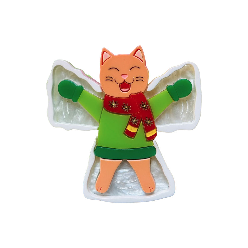 Meowy Christmas Collection - "Snow Angel Ginger Cat" Acrylic Brooch by Makokot Design