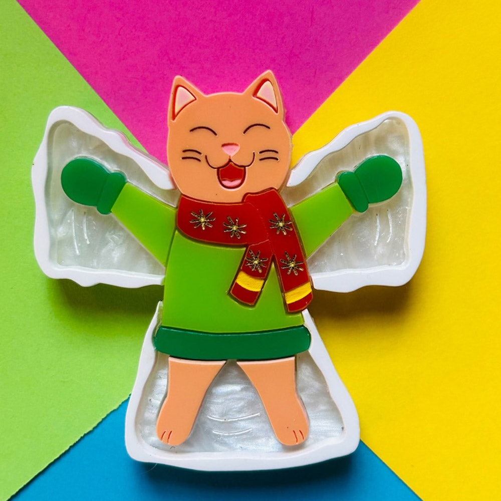 Meowy Christmas Collection - "Snow Angel Ginger Cat" Acrylic Brooch by Makokot Design
