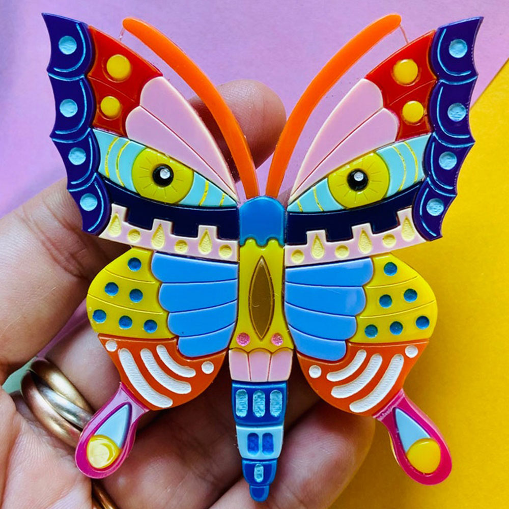 Mexican Folk Art Collection - Alebrije Butterfly Acrylic Brooch by Makokot Design
