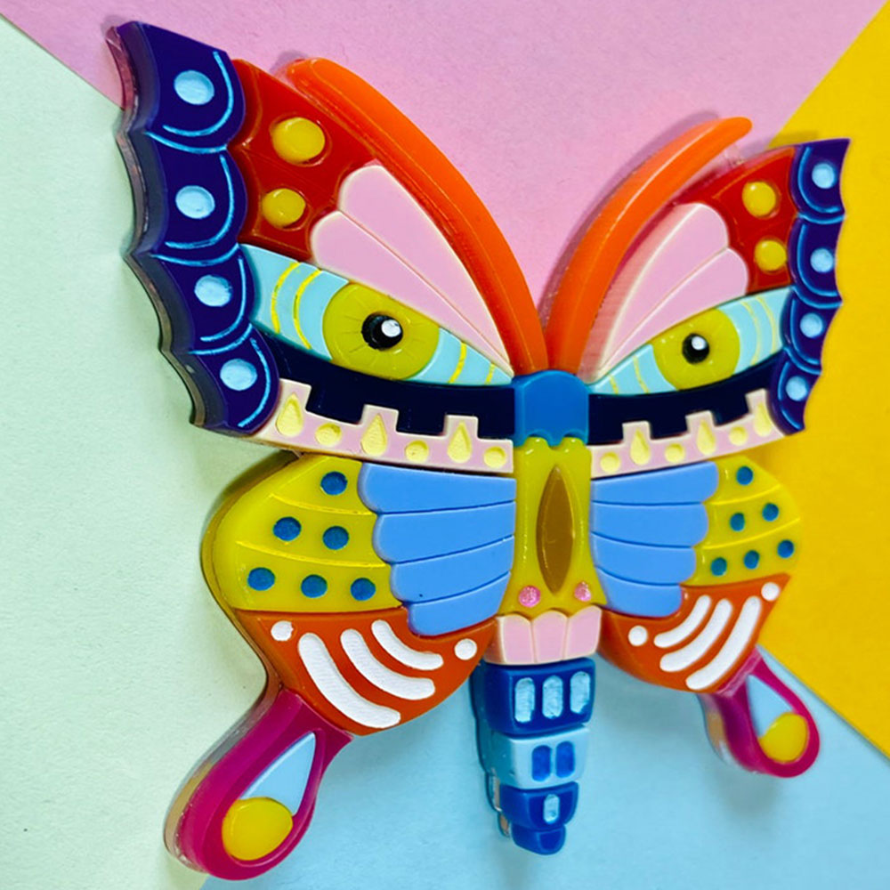 Mexican Folk Art Collection - Alebrije Butterfly Acrylic Brooch by Makokot Design